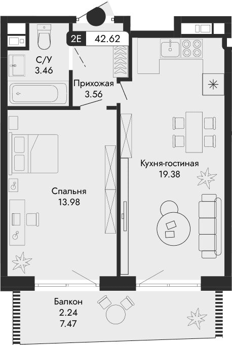 2-комн., 40.38 м²