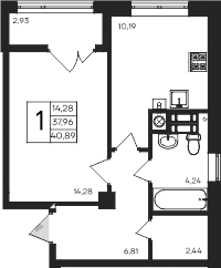 1-комн., 37.96 м²