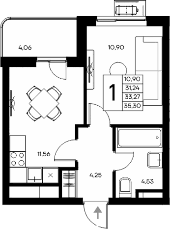 1-комн., 31.24 м²