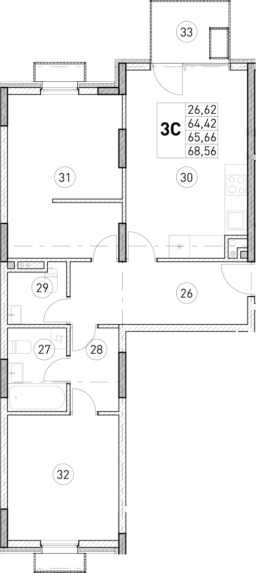 2-комн., 64.42 м²