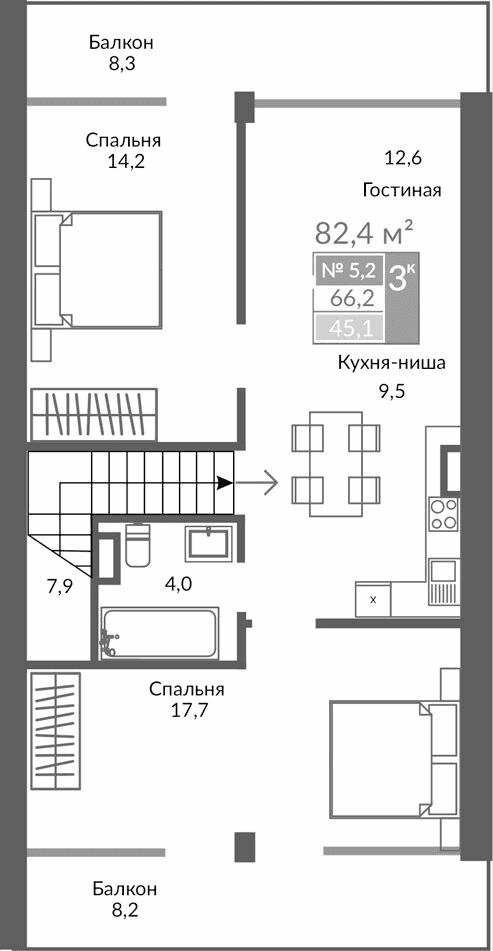 3-комн., 65.9 м²