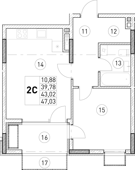 2-комн., 39.78 м²