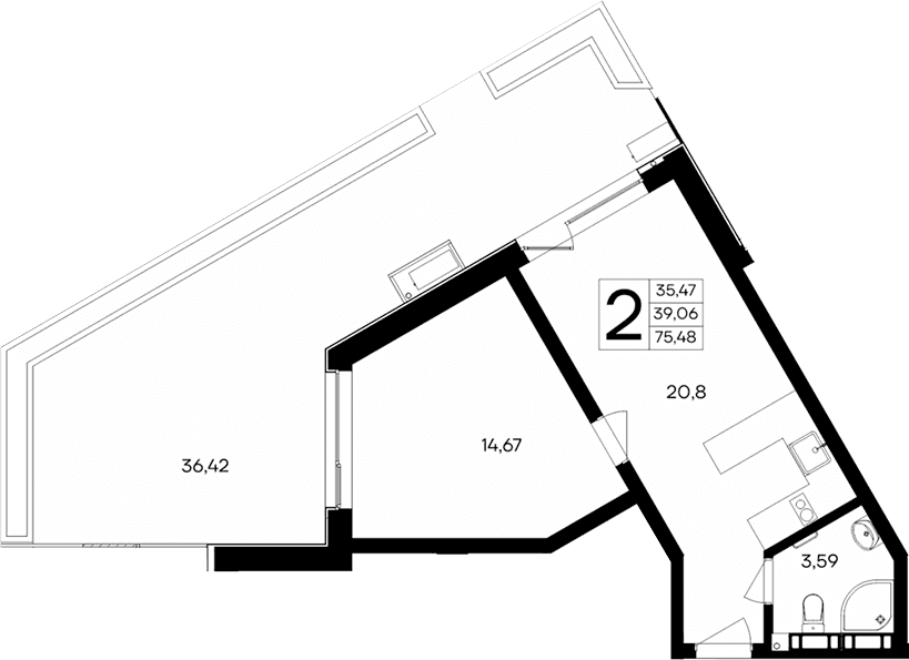 1-комн., 39.06 м²