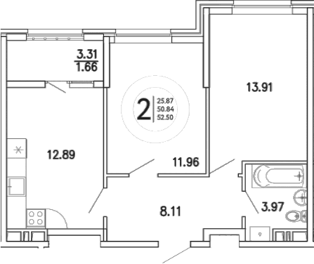 2-комн., 50.84 м²