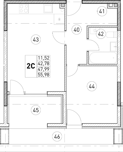 2-комн., 42.78 м²