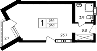 Студия, 31.4 м²