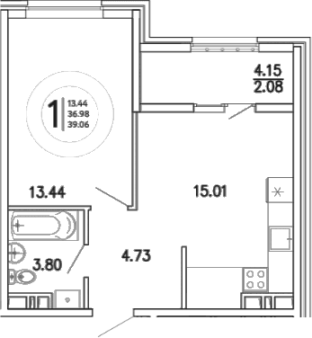 1-комн., 36.98 м²