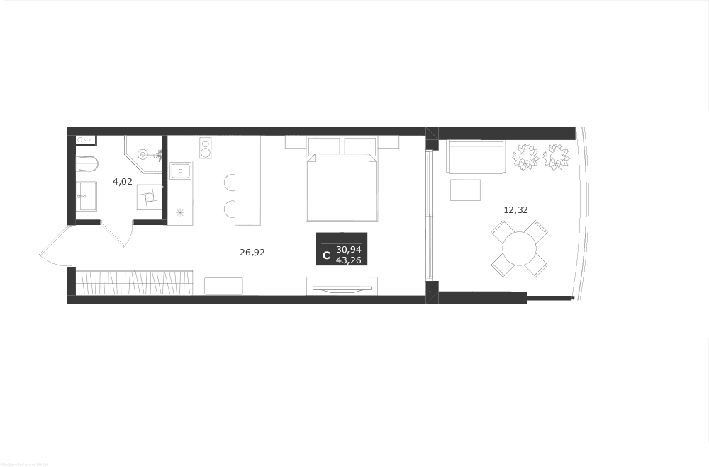 Студия, 30.94 м²