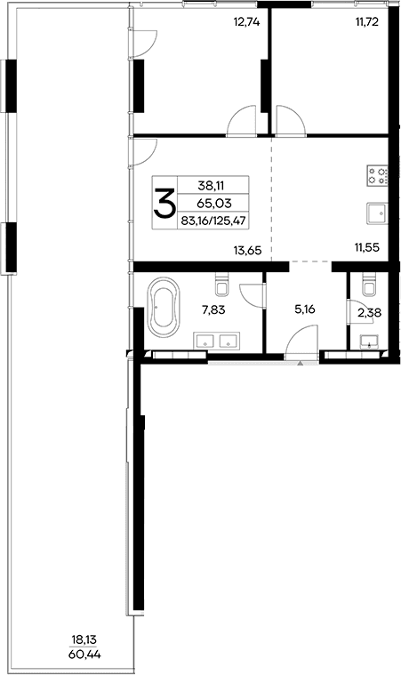 3-комн., 107.34 м²