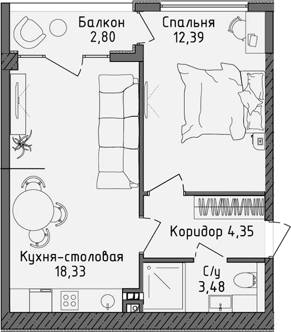 2-комн., 38.55 м²