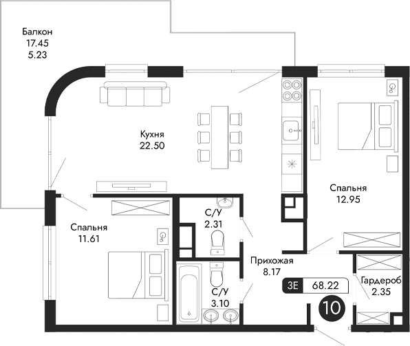 3-комн., 62.99 м²