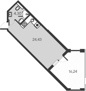Студия, 28.73 м²