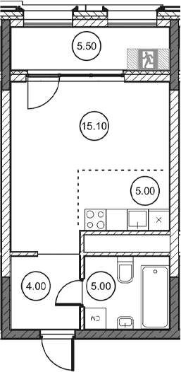 Студия, 29.15 м²