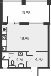 Студия, 28.44 м²