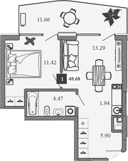 1-комн., 37.02 м²