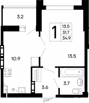 1-комн., 31.7 м²