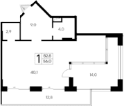 Студия, 56 м²