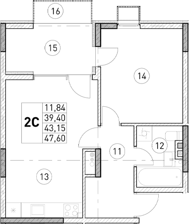 1-комн., 39.4 м²