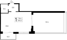 Студия, 39 м²