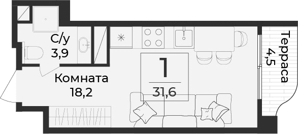 Студия, 27.1 м²