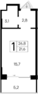 Студия, 21.6 м²