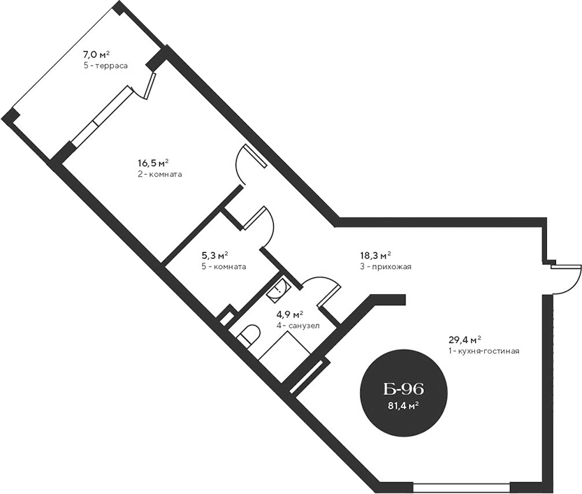 2-комн., 74.4 м²