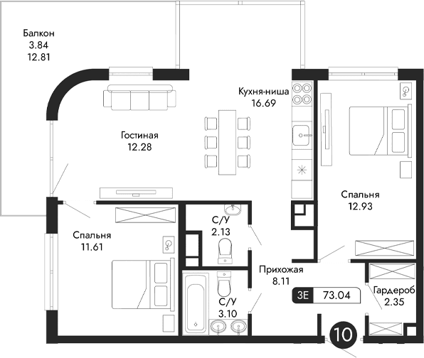 3-комн., 69.2 м²