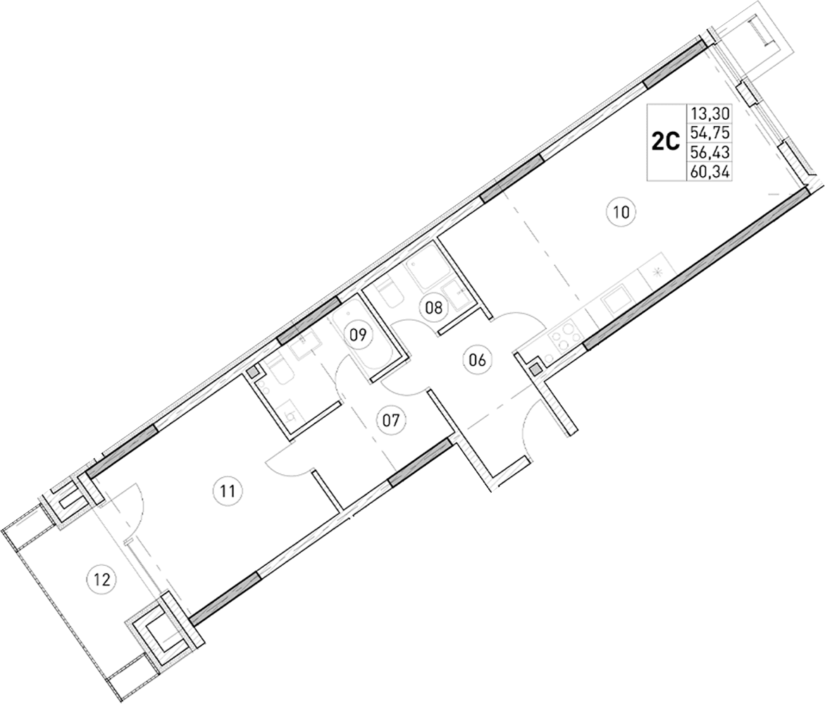 1-комн., 54.75 м²