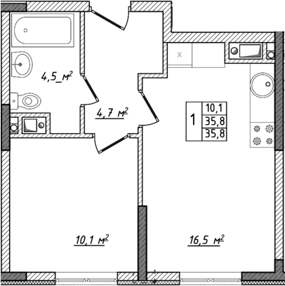 2-комн., 35.8 м²