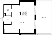 Студия, 46.8 м²