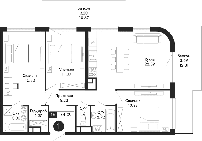 4-комн., 77.5 м²