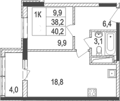 2-комн., 38.2 м²