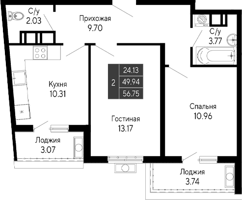 2-комн., 49.94 м²