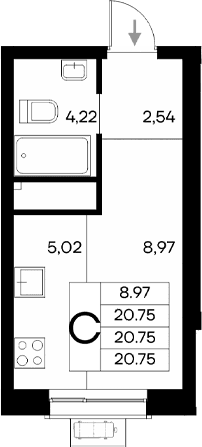 Студия, 20.75 м²