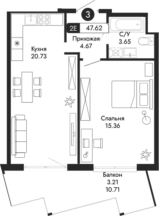 2-комн., 44.41 м²