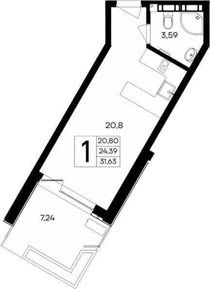 Студия, 24.39 м²