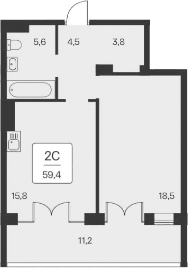 1-комн., 48.2 м²