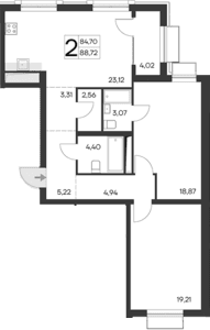 2-комн., 84.7 м²