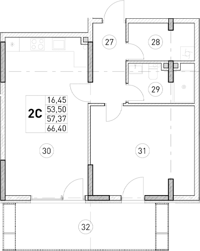 1-комн., 53.5 м²