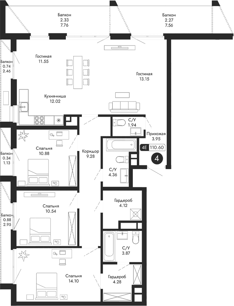 4-комн., 104.04 м²