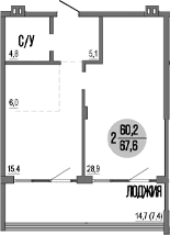 2-комн., 60.2 м²