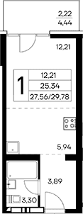 Студия, 27.56 м²