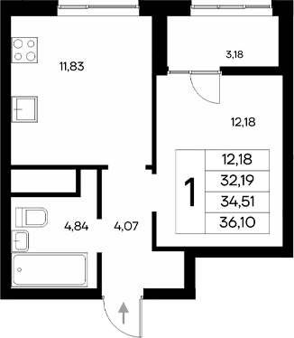 1-комн., 32.92 м²
