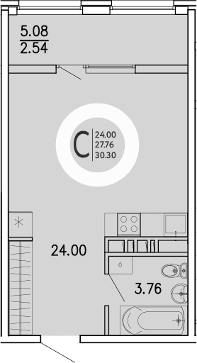 Студия, 27.76 м²