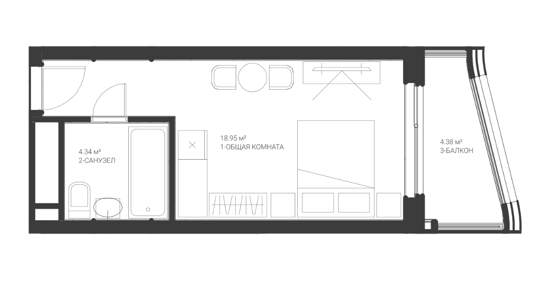 Студия, 23.29 м²
