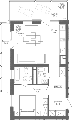 2-комн., 43.51 м²