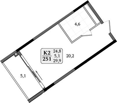 Студия, 24.8 м²