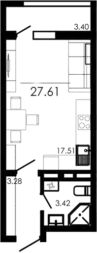Студия, 24.21 м²