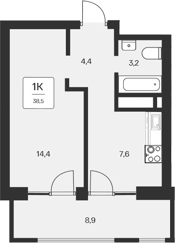1-комн., 29.6 м²