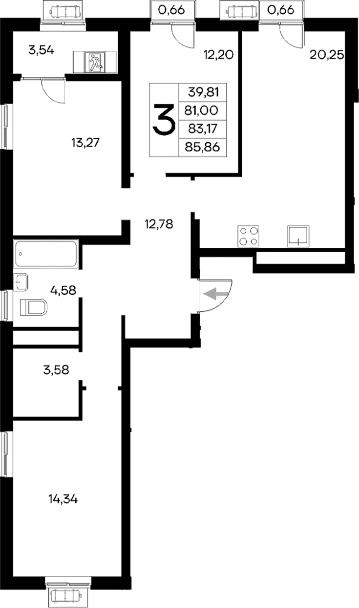 3-комн., 81 м²